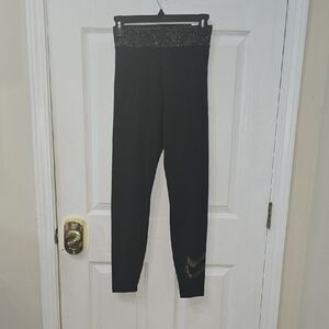 Nike Black Leggings with Gold Glitter Waistband And Check. Womans Small NWT
